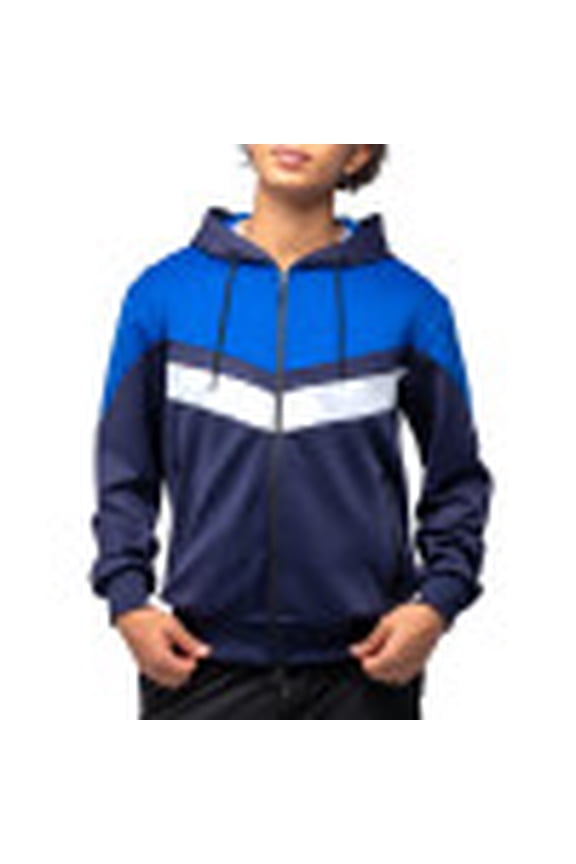 CULTURA Men's Light Weight Active Hooded Sweater For Gym & Running, Athletic Hoodie, Navy/Royal Blue/White, Small