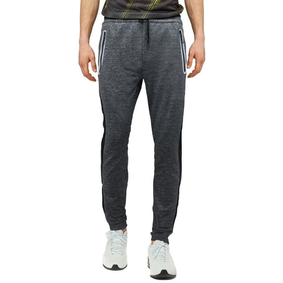 CULTURA AZURE Mens Side Stripe Tech Fleece Jogger, Heather Charcoal/Black, L
