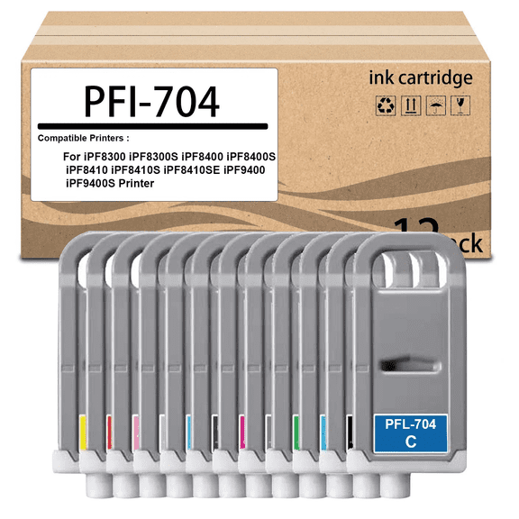 CULater PFI-704 Ink Tank for PFI704 Ink Cartridge for iPF8300 iPF8300S iPF8400 iPF8400S iPF8410 iPF8410S iPF8410SE (12 Pack)