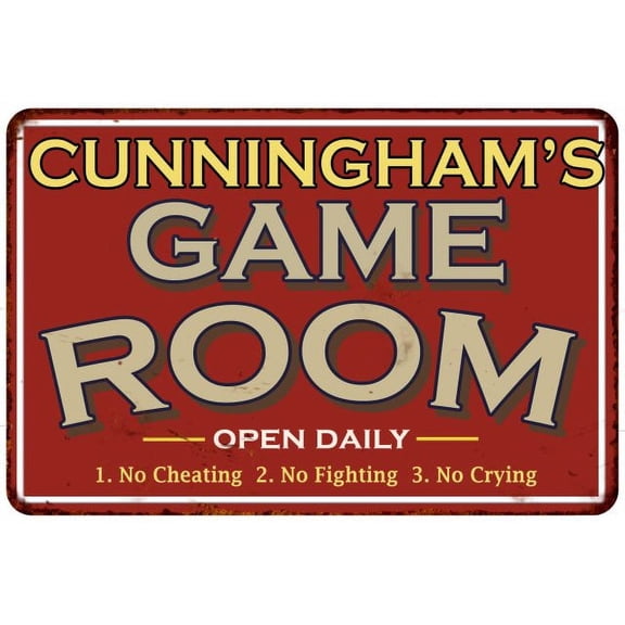 CUNNINGHAM'S Game Room Sign Vintage Distressed 8x12 Metal Decor 208120001097