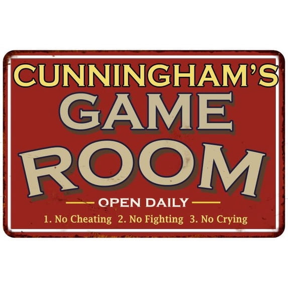 CUNNINGHAM'S Game Room Sign Vintage Distressed 8x12 Metal Decor 208120001097