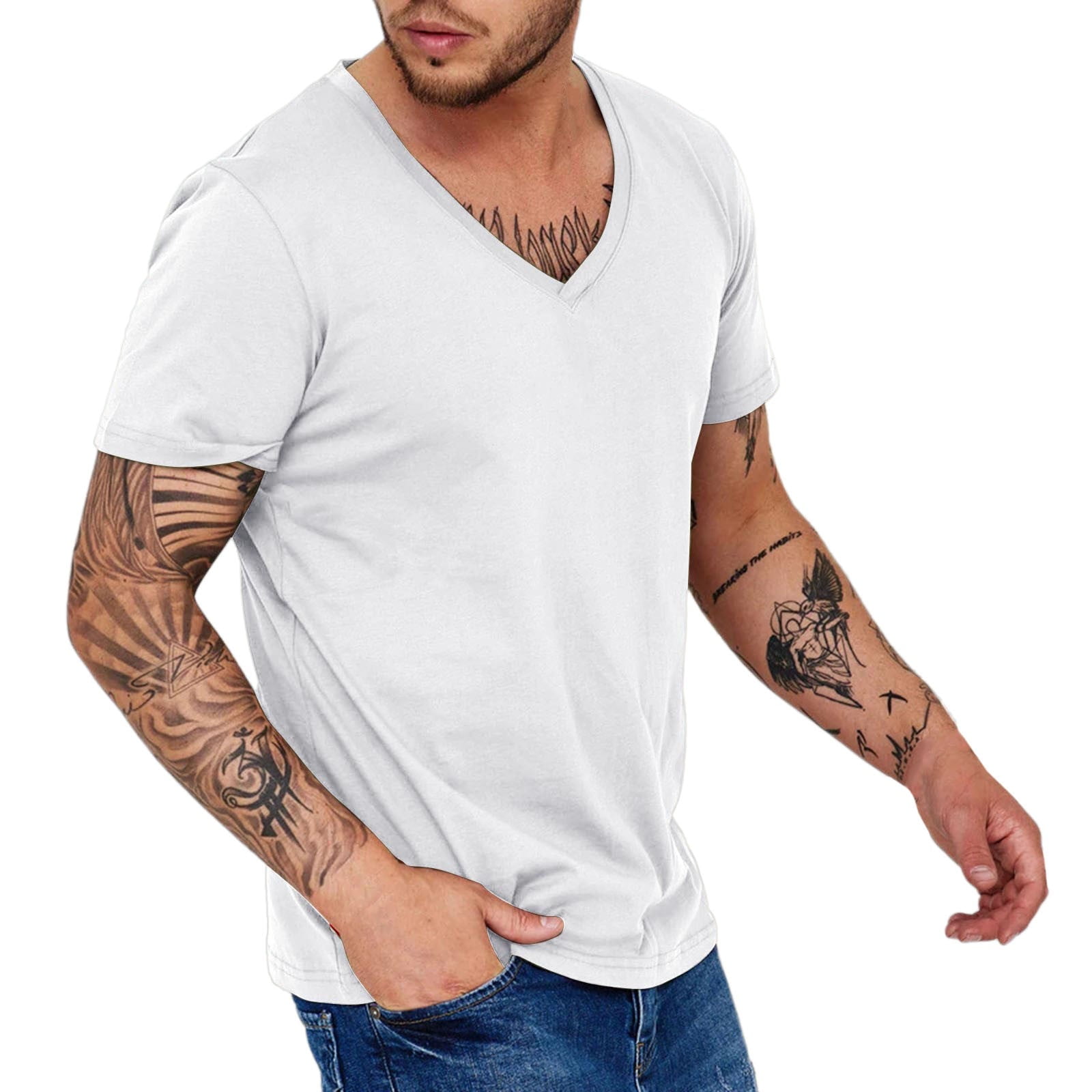 CUNSOUTH Mens Tshirts V Neck T Shirt Fashion Casual Breathable Sweat