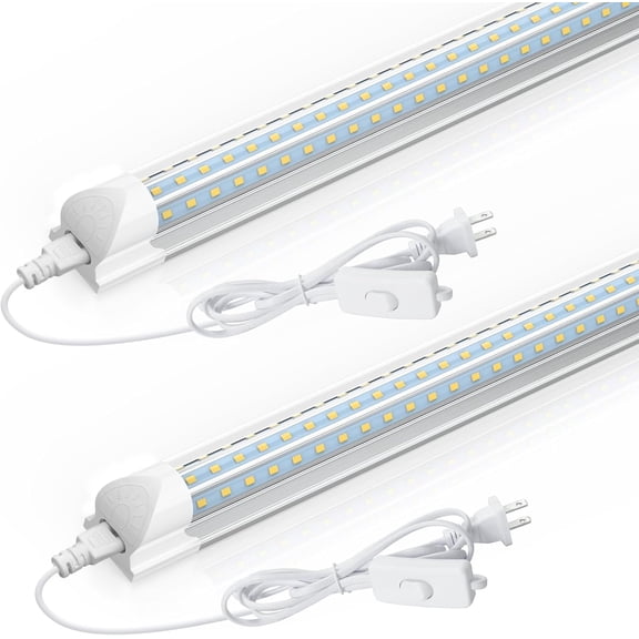 CUNWAY LED Shop Light 2FT, 24W 3600LM 6500K Super Bright, T8 Integrated LED Light Fixture, D-Shape, Linkable Utility Shop Lights for Cabinet, Garage, Workbench, Basement, 2 Pack