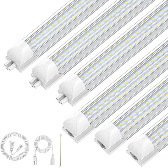 CUNWAY Led Shop Lights, 4FT LED Light 50W 7500LM 6500K Daylight White, D Shape Garage Light, Linkable Clear Cover T8 Integrated for Garage Workshop Workbench, ETL Listed(6-Pack)