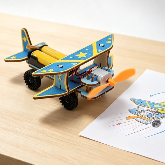 CUNZJIA Motorized Wooden Plane Project, Science Model with Propeller Drive, Slot-Fit Panels, Desk-Size School Demonstration, Fam