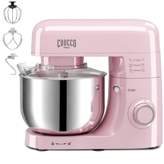 CUOCCO PRO 6.5 Qt Stand Mixer, Mixers for Kitchen, Handles Up to 1100g/2.4 lb Dry Flour, 1200W Peak, 8 Speeds + Pulse, Dough Hook, Beater & Whisk for Bread & Pizza, Cake & Cookies