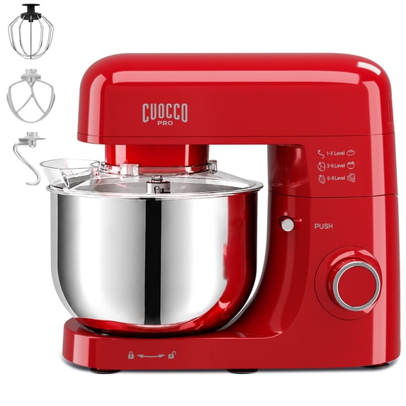 CUOCCO PRO 6.5 Qt Stand Mixer, Mixers for Kitchen, Handles Up to 1100g/2.4 lb Dry Flour, 1200W Peak, 8 Speeds + Pulse, Dough Hook, Beater & Whisk for Bread & Pizza, Cake & Cookies