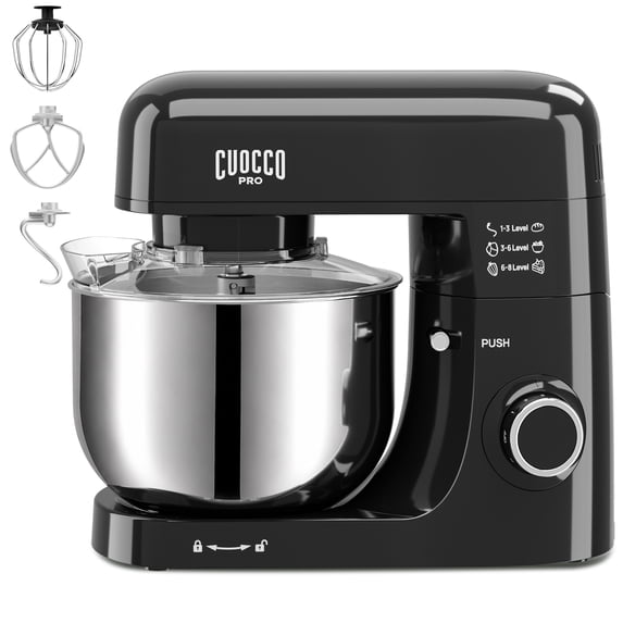 CUOCCO PRO 6.5 Qt Stand Mixer, Mixers for Kitchen, Handles Up to 1100g/2.4 lb Dry Flour, 1200W Peak, 8 Speeds + Pulse, Dough Hook, Beater & Whisk for Bread & Pizza, Cake & Cookies
