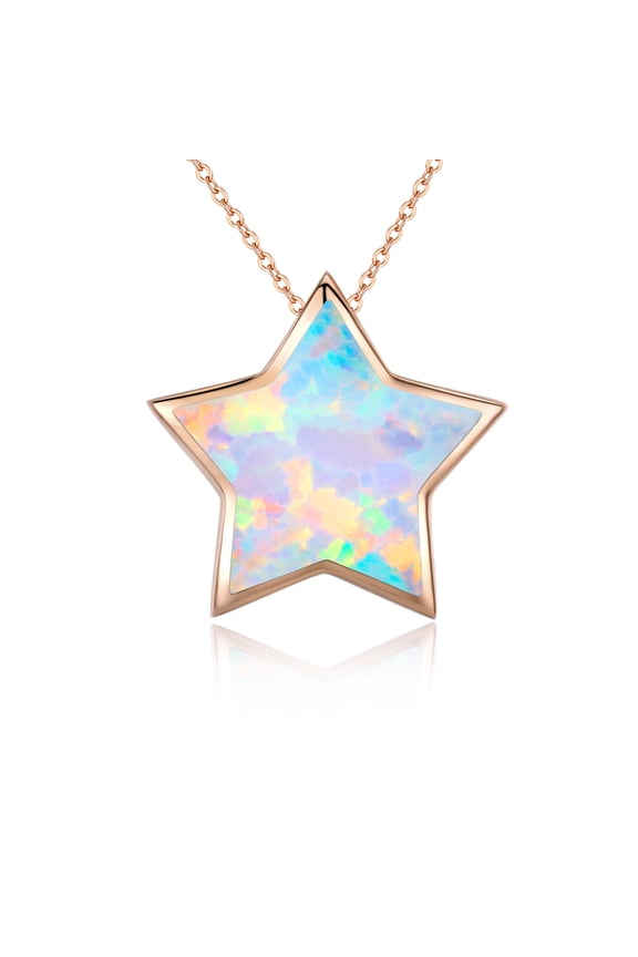 925 Sterling Silver Synthetic Opal Star Necklace Gifts for Women Minimalist Jewelry Rose Gold Opal Pendant