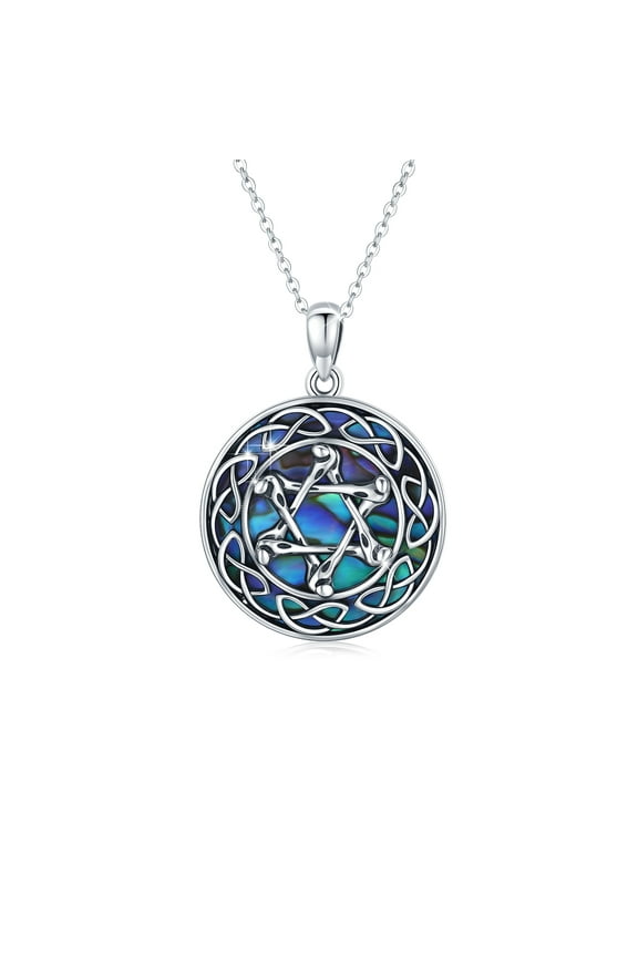 Abalone Shell Pendant Hexagram Necklace 925 Sterling Silver Celtic Knot Hexagram Pendant Necklace Jewelry for Women Men Birthday Gifts