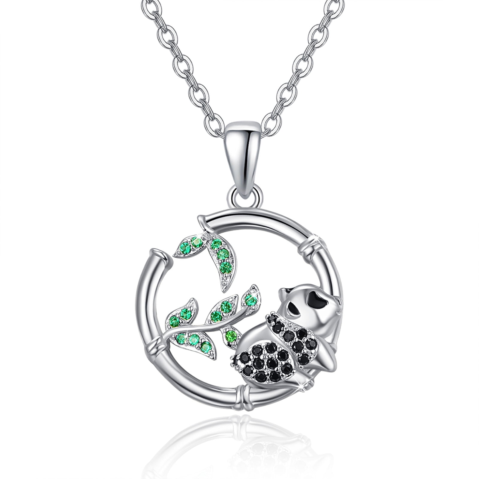 CUOKA MIRACLE Bamboo Green Leaf Pandas Necklace Cubic Zirconia 925 Sterling Silver Necklace Jewelry Birthday Mother's Day Gift for Women Girlfriend Daughter Wife Mom Friend
