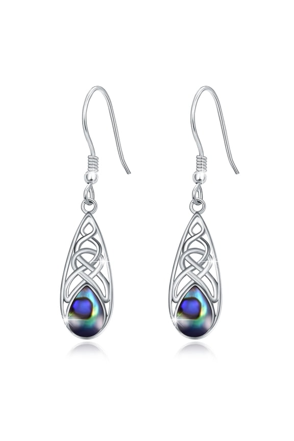 Celtic Knot Earrings 925 Sterling Silver Dangle Drop Earrings for Women Green Abalone Shell Teardrop Earrings Gifts for Birthday Mothers Day