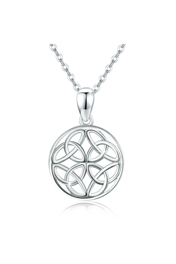 Celtic Knot Necklace 925 Sterling Silver Hypoallergenic Symmetry Celtic Knot Round Pendant Necklace for Women Layer Necklace Lucky Jewelry