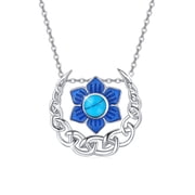CUOKA MIRACLE Celtic Knot Necklace Turquoise Necklace for Women 925 Sterling Silver Blue Flowers Pendant for Women Celtic Knot Moon Removable Jewelry Gift