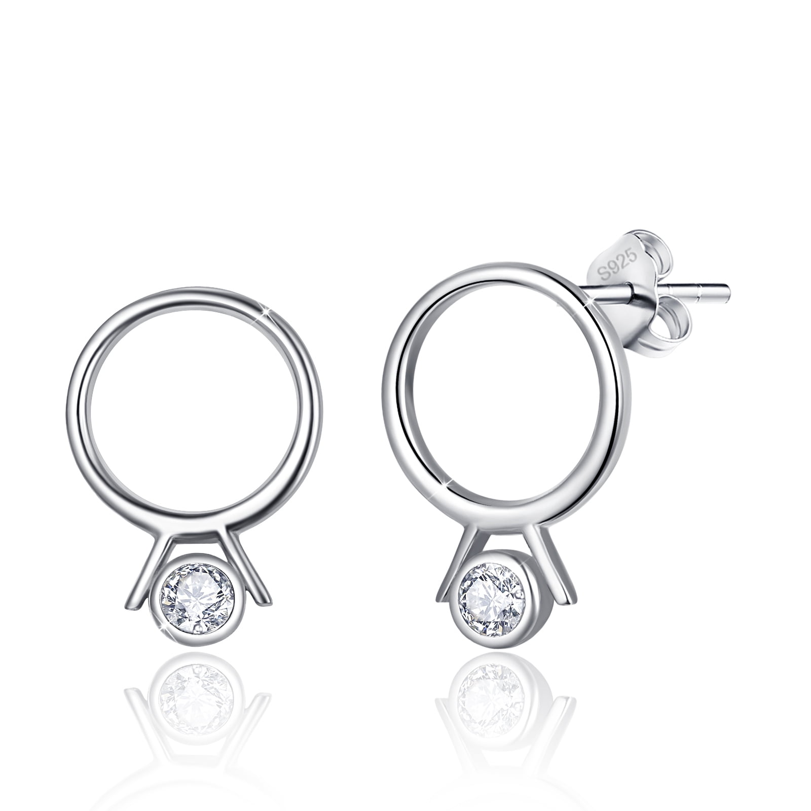 CUOKA MIRACLE Diamond Ring Circle Shape Stud Earrings Diamond Ring Earrings 925 Sterling Silver Earrings Zirconia Diamond Personalized Earrings