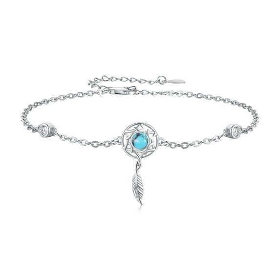CUOKA MIRACLE Dreamcatcher Bracelet Turquoise Bracelet 925 Sterling Silver Bracelet Dream Catcher Adjustable Bracelet Birthday Gifts for Women Girls Wife Mom Daughter Friends Teens