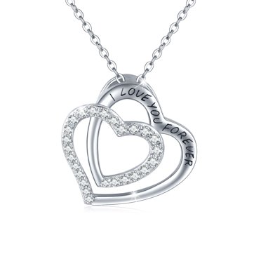 Personalised Sterling Silver Heart Necklace - 2 Name Engraving With Birthstones | Gift For Mum, Wife, Grandma, Girlfriend