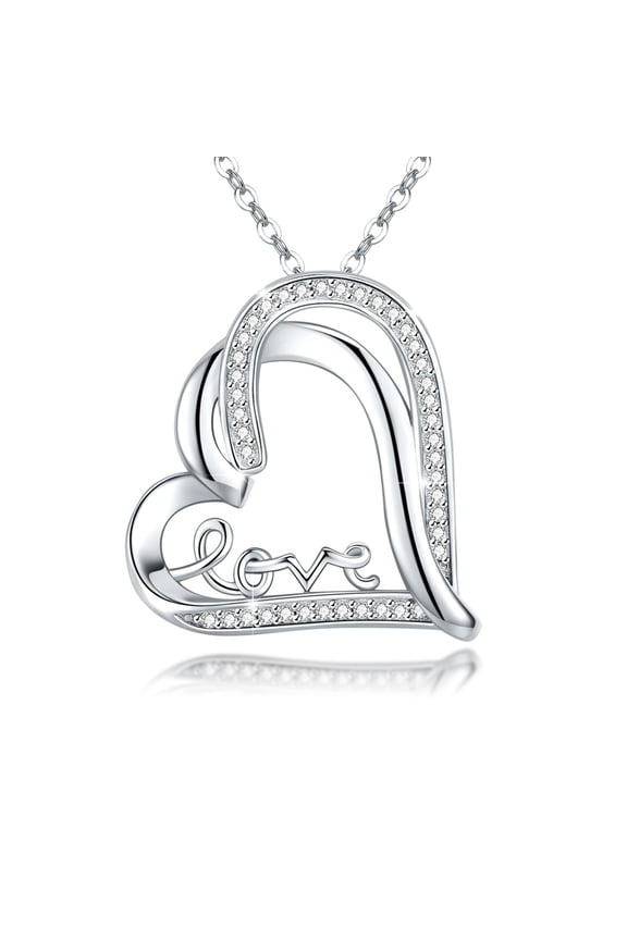 Heart Necklace Ladies Heart Pendant with Cubic Zirconia and Infinity Necklace 925 Sterling Silver Heart Necklace Birthday gift for Girlfriend Wife