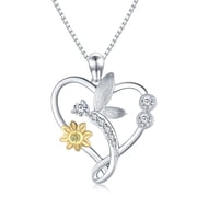 CUOKA MIRACLE Heart Sunflower Necklaces 925 Sterling Silver Dragonfly Pendant Necklace Sunshine Sunflower Cubic Zirconia Jewelry Gifts for Women