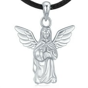 CUOKA MIRACLE Pray for Angel Virgin Mary Necklace 925 Sterling Silver Hypoallergenic Necklace 3D Virgin Maria Wings Pendant for Women Men Jewelry Birthday Easter Mothers Day Gifts