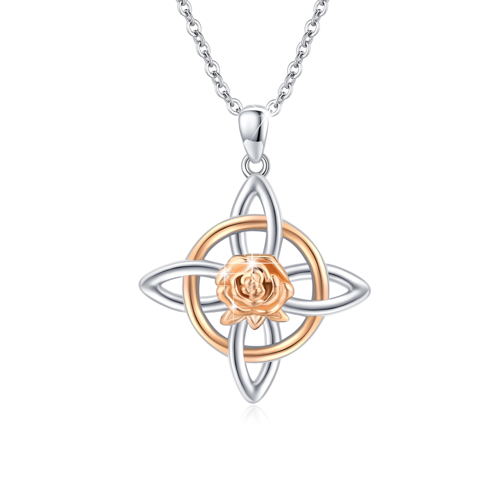 ADMETUS Celtic Cross Birthstone Necklace - 925 Sterling Silver Irish Good Luck Gift With Chain