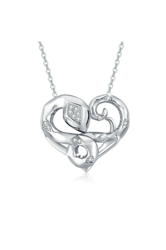 Snake Heart Necklace 925 Sterling Silver Cubic Zircon Hypoallergenic Jewelry Mother's Day Gift for Women Girlfriend Wife