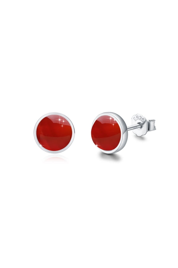 Sterling Silver Earrings for Women 18K White Gold Plated Earrings Fashion Red Agate Studs Earrings Jewelry Birthday Mother's Day Gift for Mom Daughter Wife Friends