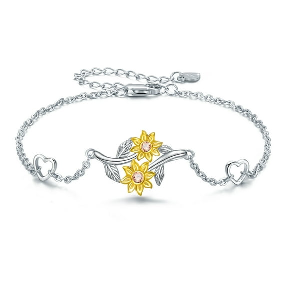 CUOKA MIRACLE Sunflower Bracelet 925 Sterling Silver Heart Bracelet for Women Summer Bracelets Fashion Summer Jewelry Birthday Mother’s Day Gift for Mother Grandma Wife Girlfriend Daughter Sister