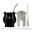 thumbnail image 1 of CUOPRU Yerba Mate Cup - 5 in 1 Mate Gourd Set Includes Double Walled Stainless Steel Tea Cup, Tea Shaper set, Bombilla Straws, Cleaning Brush(Black), 1 of 7
