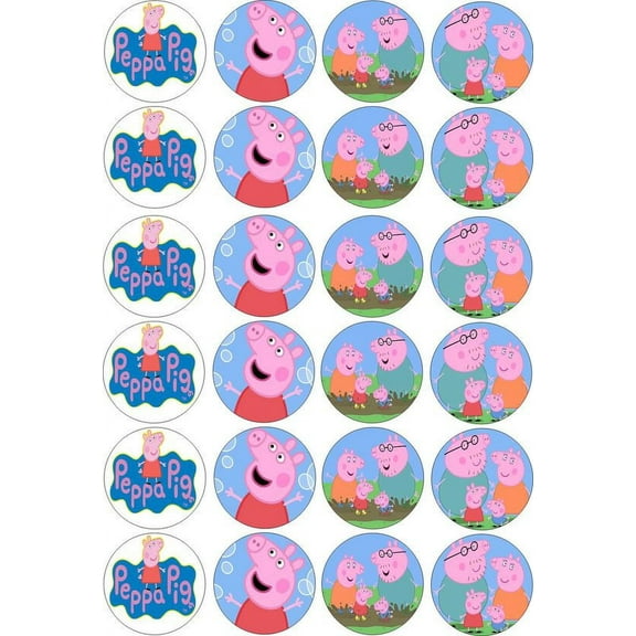 CUP CAKE DECORATION IMAGE TOPPERS PEPPA PIG, by A Birthday Place (24 Count)
