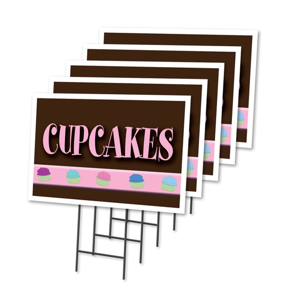 CUPCAKES 5 Pack Of 18" x 24" Yard Sign & Stake | Advertise Your Business | Stake Included Image On Both Sides | Made in The USA