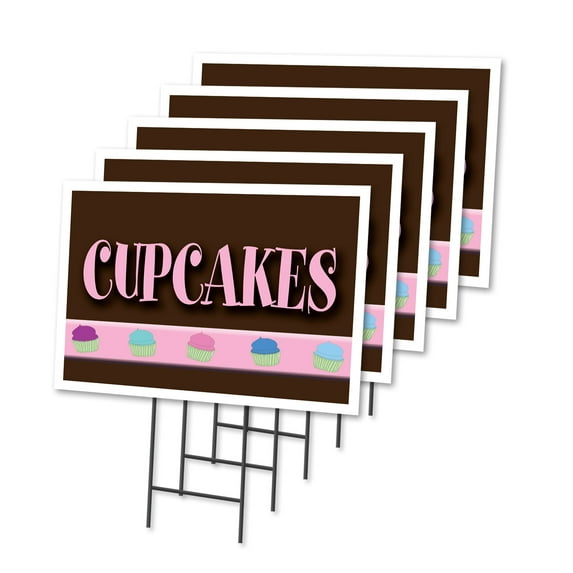 CUPCAKES 5 Pack Of 18" x 24" Yard Sign & Stake | Advertise Your Business | Stake Included Image On Front Only | Made in The USA