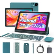 CUPEISI Android 15 Tablet 10 Inch, 20GB RAM+128GB ROM/2TB Expandable, 2.0GHz Quad-core Processor, 1280*800 IPS HD Screen, 5G WiFi 6 BT 5.0, 2 in 1 Tablets with Keyboard Case Mouse Stylus, Widevine L1