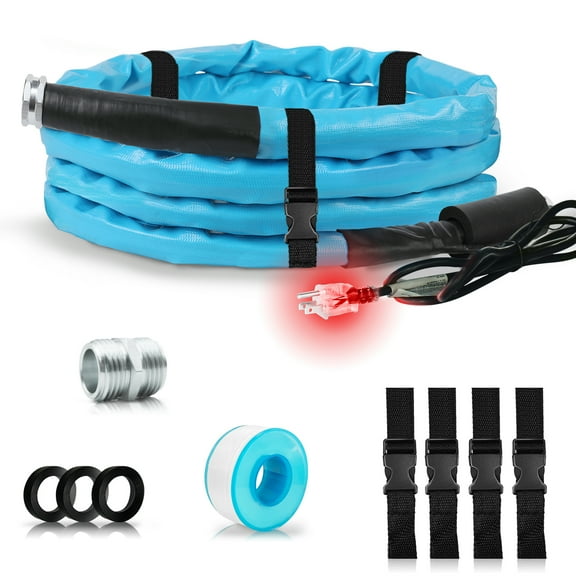 CUPOHUS Heated Water Hose for RV (15ft L x 5/8"ID with Energy Saving Thermostat to Keep Drinking Water Running in down to -45, Designed for Campers,with Storage Bag, Anti-Freeze