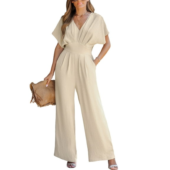 CUPSHE Jumpsuits for Women Casual Summer Batwing Sleeve Dressy One-Piece Romper Wide Leg