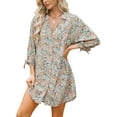 thumbnail image 1 of CUPSHE Women Floral Shirt Beach Cover Up Dress 3/4 Sleeve Cuff Tie Button Down Mini Summer Dresses Cover Ups Vacation, 1 of 4