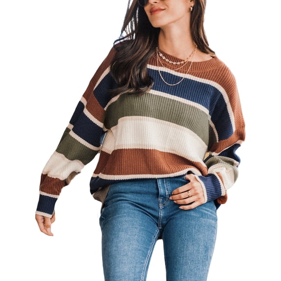 CUPSHE Women Striped Drop Shoulder Sweater, Size XS