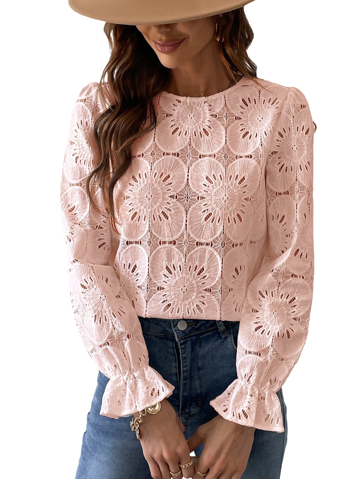 Crochet Detail Eyelet Blouse