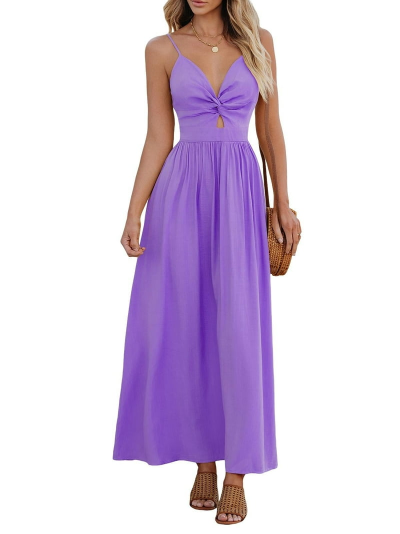 CUPSHE Women's Twisted V Neck Sleeveless Long Dress, Modest Boho Maxi  Floral Dress - Walmart.com