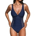 thumbnail image 1 of CUPSHE Women's One Piece Swimsuit Ruched Plunging V Neck Lace Bathing Suit Full Coverage, 1 of 5