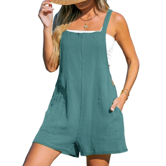 CUPSHE Women's Romper Square Neck Pinafore Jumpsuits Sleeveless Overall Wide Leg Outfit Casual Dressy