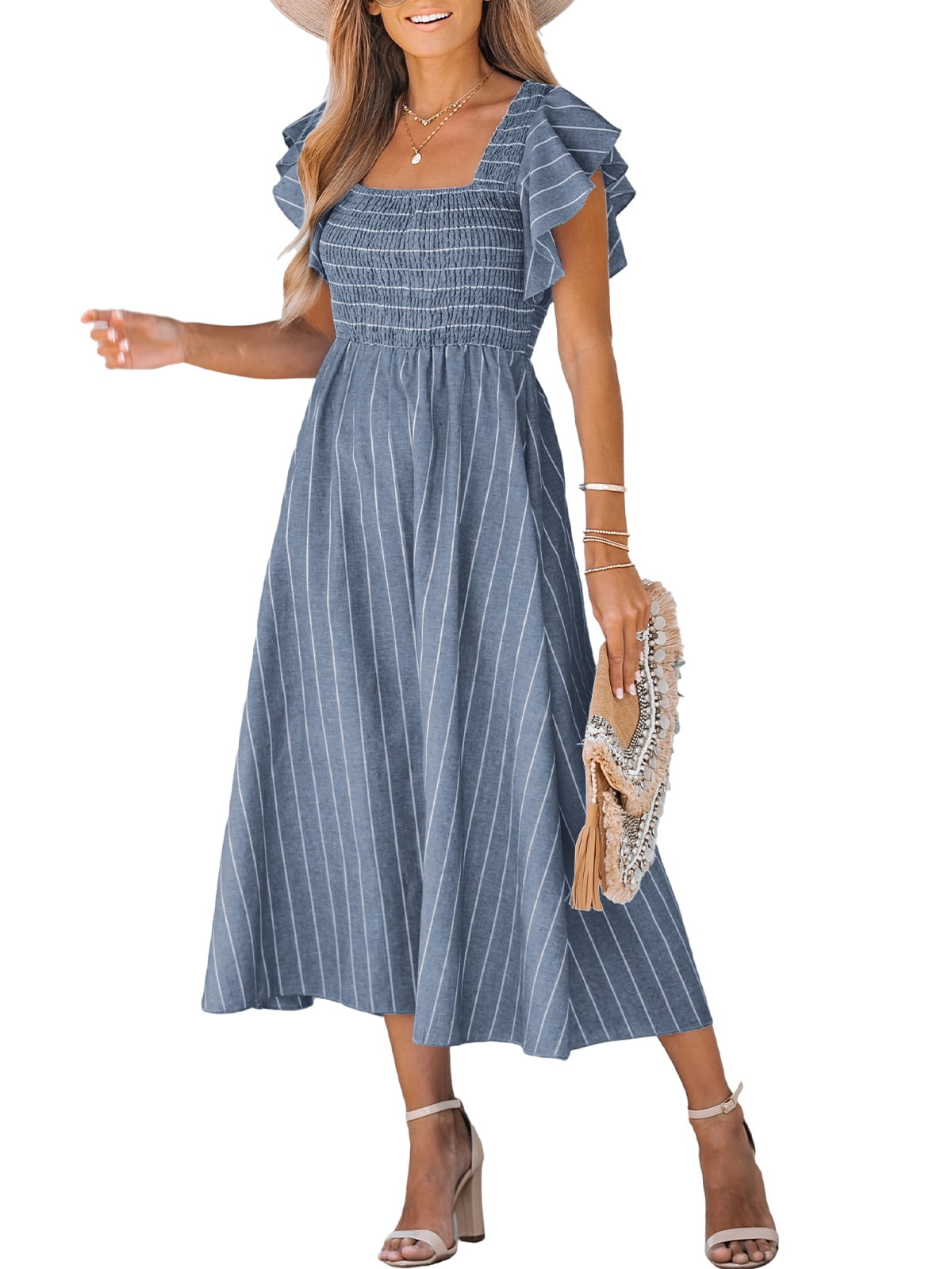 Casual Ruffled Striped Dress