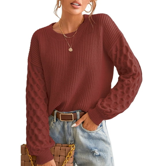 CUPSHE Women's Sweater Long Sleeve Crewneck Sweaters Cable Knit Tops