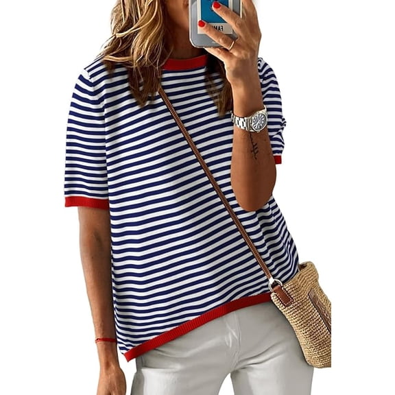 CUPTACC Womens Shirts Casual Crew Neck Elegant Tops Trendy Loose Soft Tshirt Lightweight Summer DarkBlue M