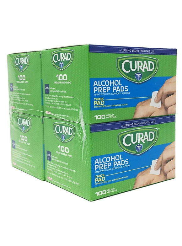 CURAD Alcohol Prep Pads (Pack of 4 Boxes), Thick Alcohol Swabs (package may vary)