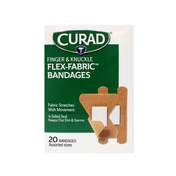 CURAD Flex-Fabric Finger and Knuckle Bandages, Assorted Sizes, 20 Ct
