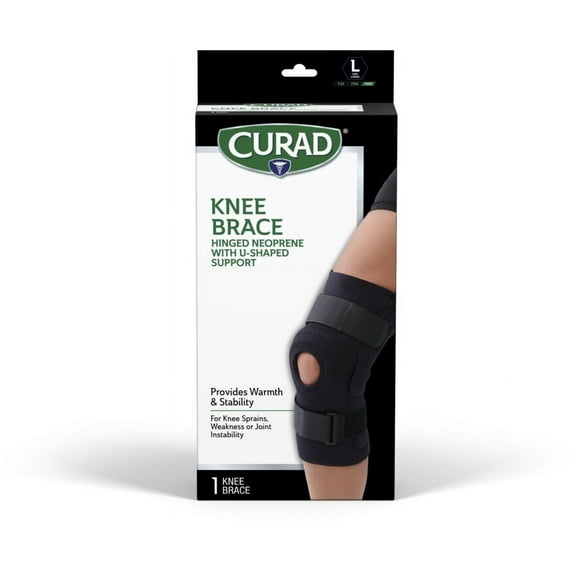 CURAD Hinged Knee Support with U Shaped Support, Size L, Premium Knee Brace for Stability, Adjustable Fit, 1 EA