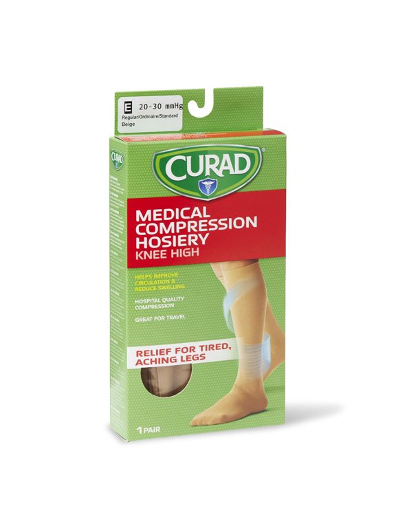 Knee-High Compression Hosiery with 20-30 mmHg, Tan, Size E, Regular Length, 1 Pair