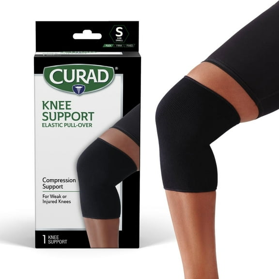 Curad Knee Support, Elastic Pull-Over Knee Brace For Running, Pain Management, Black, Small