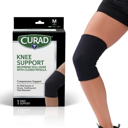 CURAD Neoprene Pull-Over Knee Support with Closed Patella, Medium, For Mild Sprains or Strains, Swelling, and Fluid Retention